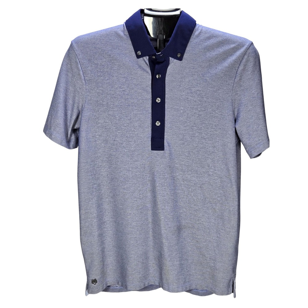 Men's Greyson Small Blue Pima Cotton Blend Contrast Collar Polo Shirt